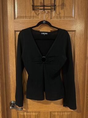 I.AM.GIA Black Long Sleeve Ring-Front V-Neck Top